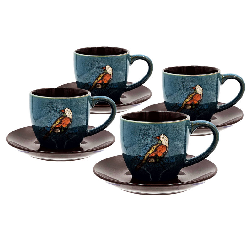 Tasses et soucoupes Exotic Melody - Service pour 4 - Bleu / Brun