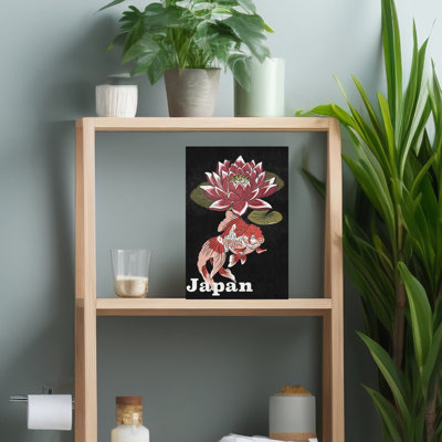 Poisson rouge japonais, lotus, poisson rouge traditionnel contemporain, fleur de lis, art mural nature