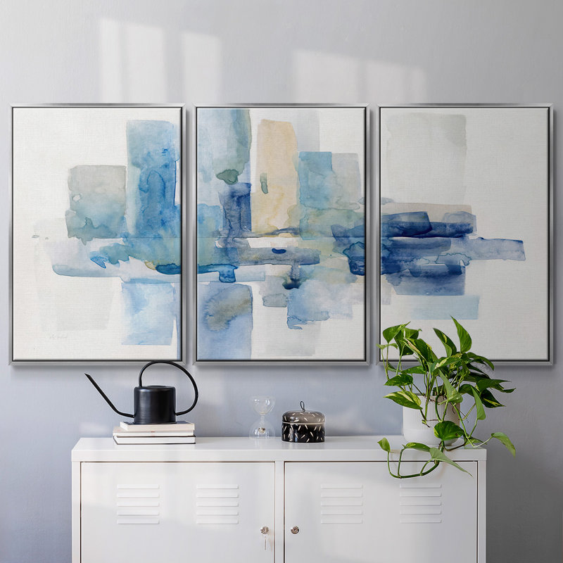 Soft Skyline I - Toile encadrée multi-pièces, H 24 po x l 48 po x P 2 po, Argenté