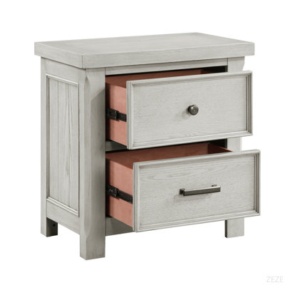 Table de chevet classique en bois gris clair avec 2 tiroirs et meubles de chambre à coucher 1 pièce
