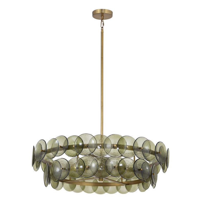Loren-Multi-Tier Chandelier, Weathered Brass/Green Vintage