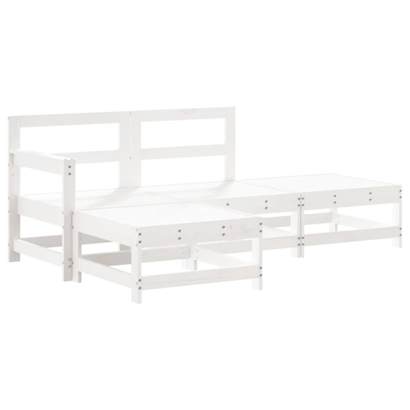  Garden Lounge Set White Solid Pine Wood Medium Modular, Gray Cushion/White Frame