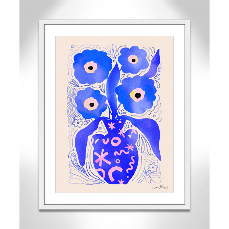 «Blue Flowers Matisse» par Bloom, Blanc satiné, L 23,5 po x H 29,5 po, Imprimé mat