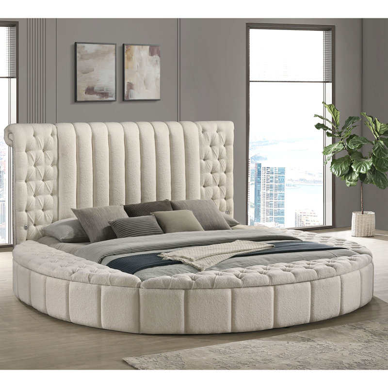 Upholstered Eastern King Round Storage Bed