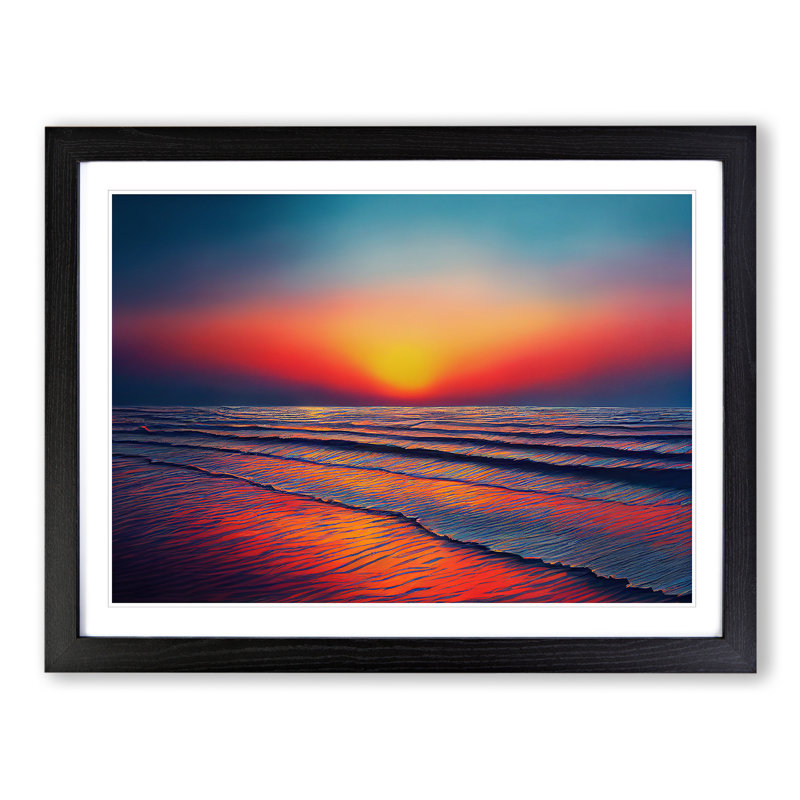 Wonderful Ocean Sunset Framed Print, Black Framed, 25cm H x 34cm W x 2cm D
