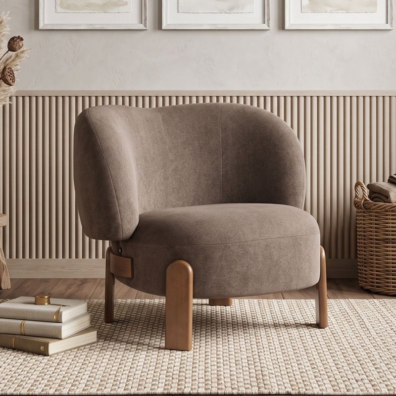 Fauteuil d'appoint à oreilles rembourré avec assise coussinée et pieds en bois massif, Dark Brown