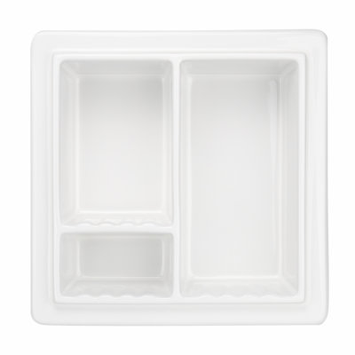 Uni-Green White Ceramic Recessed Shower Niche with Three Compartments, Waterproof Built-in Wall Storage for Bathroom