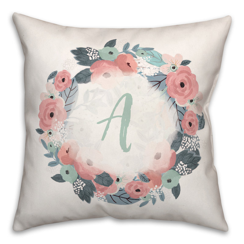 Monogram Wreath Square Pillow Cover & Insert, A