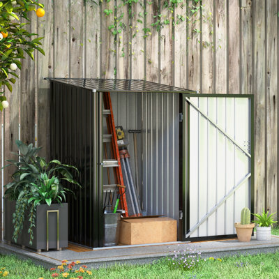 Remise extérieure 3,3 pi x 3,4 pi, métal galvanisé, porte verrouillable, gris foncé, pour cour, garage, patio, pelouse, espace de rangement en métal avec remise pour piscine