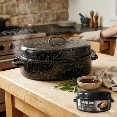 Enamel Oval Non-stick Roaster With Lid