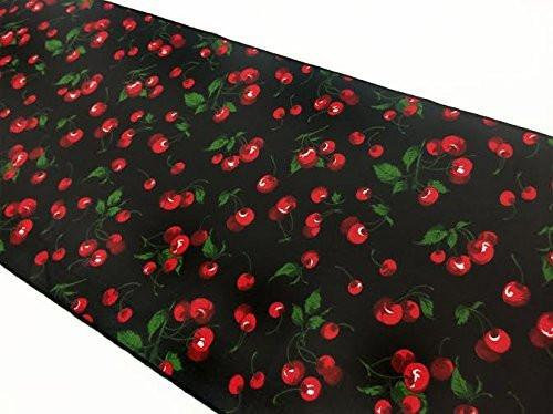 Cherries Allover Print Table Runner, Black, 144" Rectangle