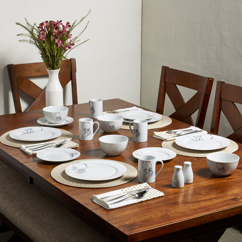Jacqueline White Porcelain Round Dinnerware Set, Service for 4