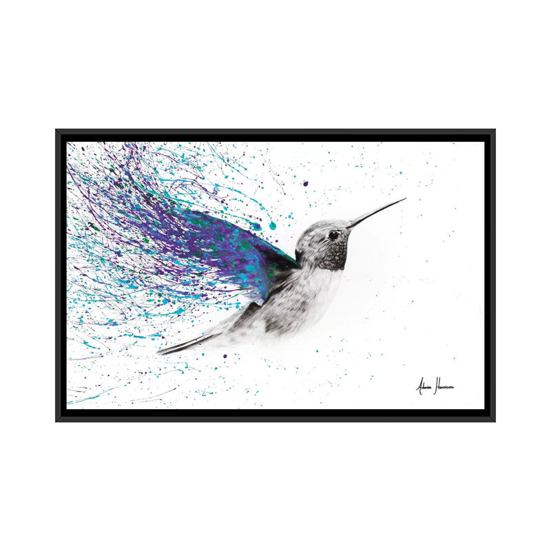 «Hummingbird Garden», impression sur toile, H 32 po x l 48 po x P 1,5 po, Toile avec cadre noir, Pas de tapis