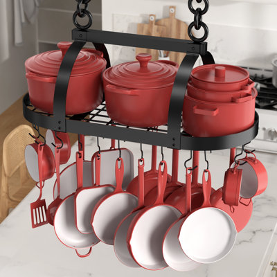 Delauter Hanging Ceiling Pot Rack 34-Inch for Kitchen with 20 S Hooks
