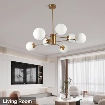 Light Mid Century Modern Chandelier With Bubble Glass Pendant For Dining Room, Kitchen, And Living Room