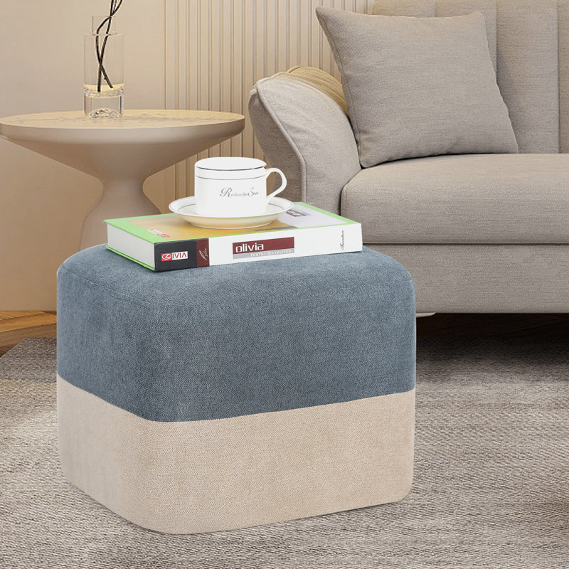 Upholstered Ottoman, Beige/Gray