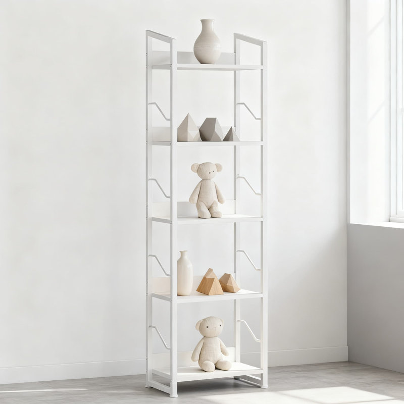 5-Tier Industrial Bookshelf With Edge Protection, Narrow Wood Bookcase Storage Organizer For Home Office Bedroom Display