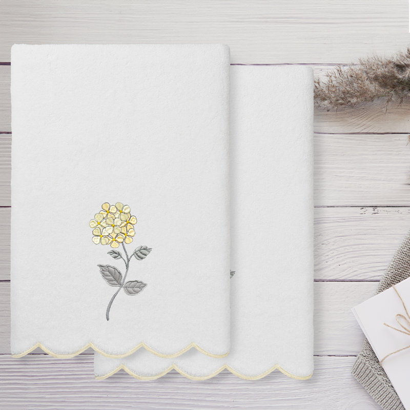  Ensemble de serviettes de bain 100% coton turc 2 pièces festonné HYDEA, Blanc / beige, Serviette de bain - paquet de 2