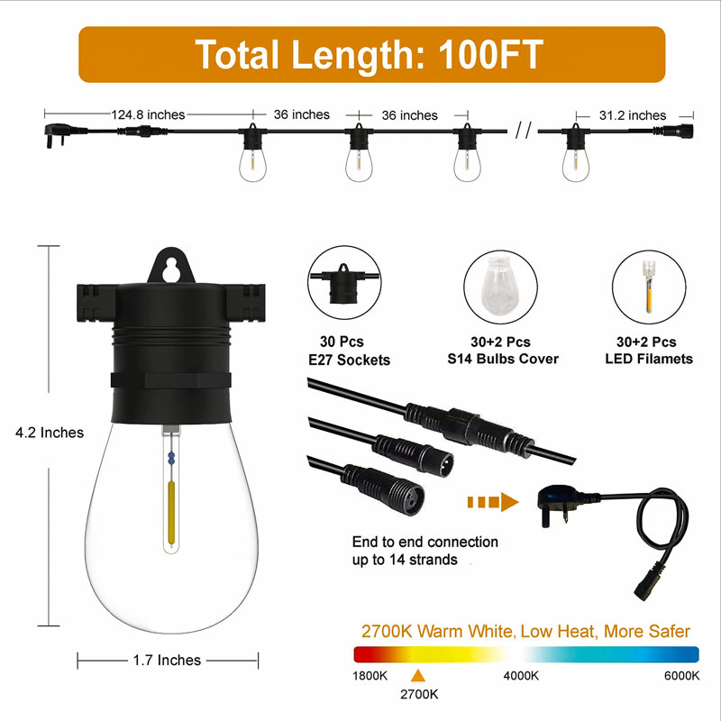 Amontae 3048cm 32 - Bulb Standard String Light (End to End Connectable)