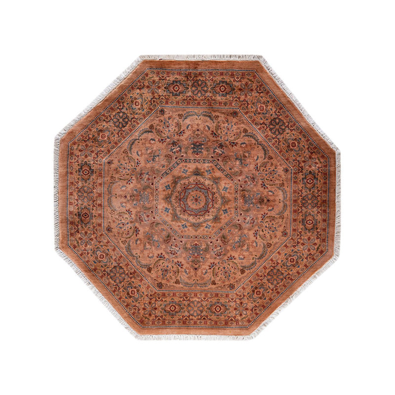 Tapis rose noué à la main de conception unique Chimel