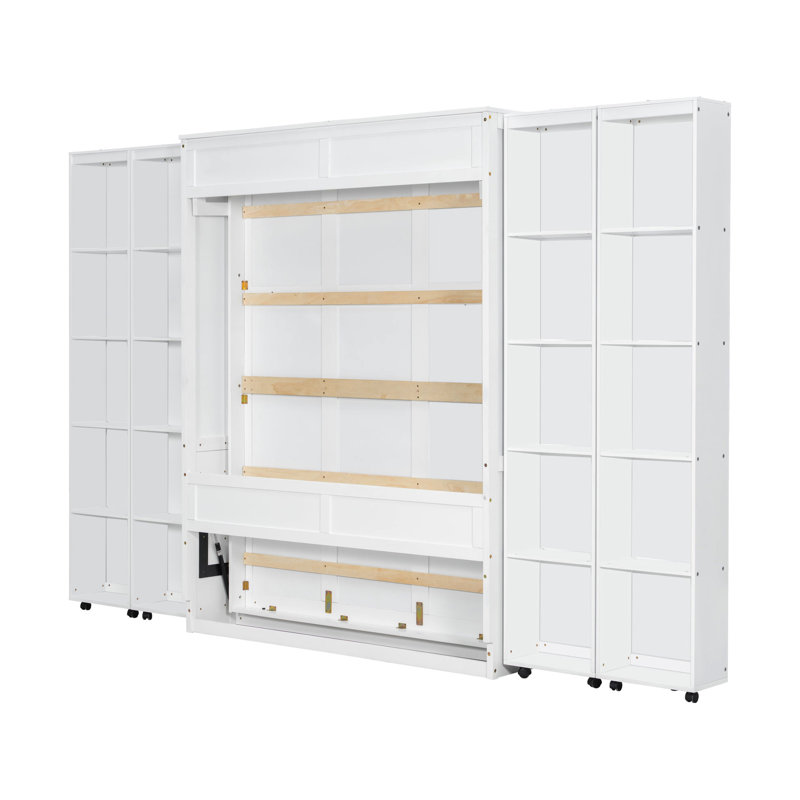 Grand lit, finition blanche, peu encombrant grâce aux armoires pliables, s'adapte à toutes les couleurs de décors, capacité de poids du lit escamotable