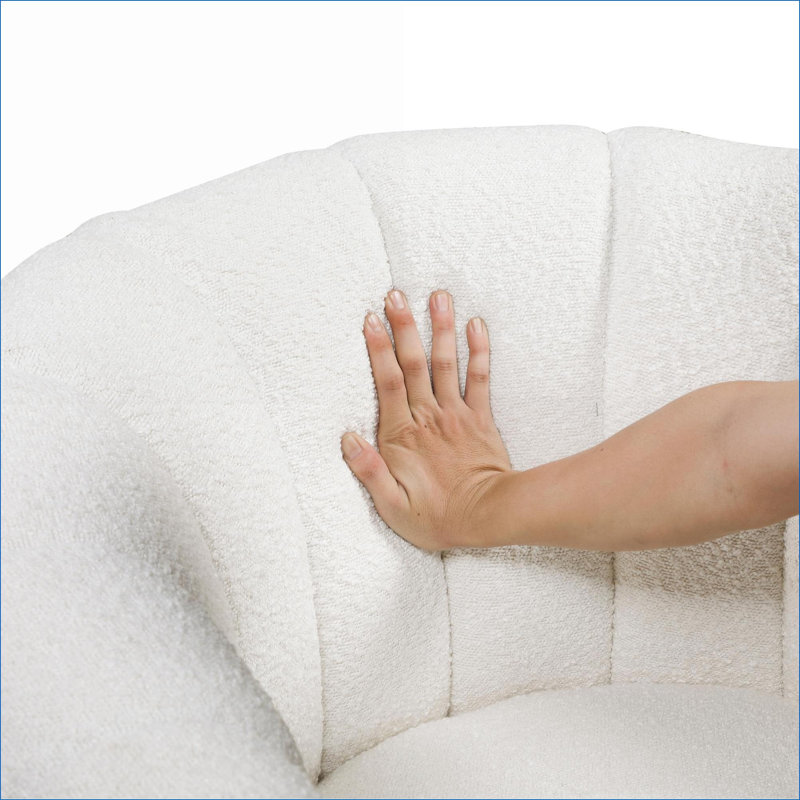 Fauteuil d'appoint pivotant avec repose-pieds Modern Ivory Boucle, siège rembourré en bois massif pour adultes, meubles de salon