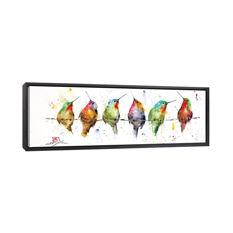 Reproduction d’art sur toile, « Hummers on a fil » par Dean Crouser, H 12 po x l 36 po x 1,5 po, Encadrement noir décoloré