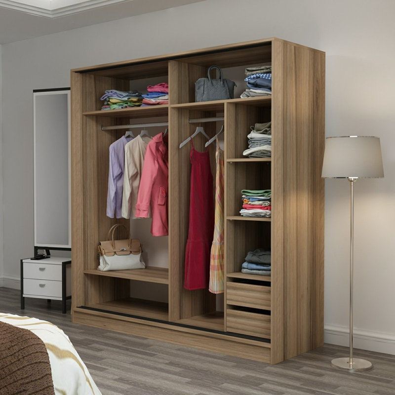 Armoire-penderie 2 portes avec 2 tiroirs, Blanc/Noir