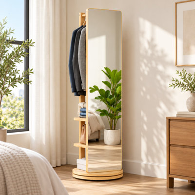 Miroir pivotant à 360° sur toute la longueur avec porte-manteau en bois massif