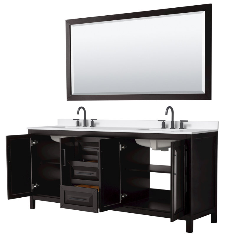 Daria 80'' W Vanity, Matte Black, Brown, White Quartz