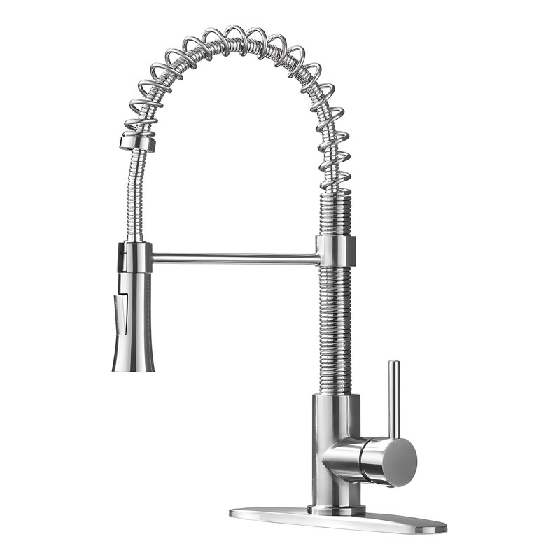 Robinet de cuisine avec pulvérisateur rétractable, robinet d'évier de cuisine en acier inoxydable utilitaire commercial avec robinets à ressort escamotables à poignée simple 1 trou pour utilitaire de ferme