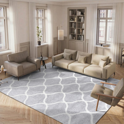 Tapis gris clair / blanc Fleuriane