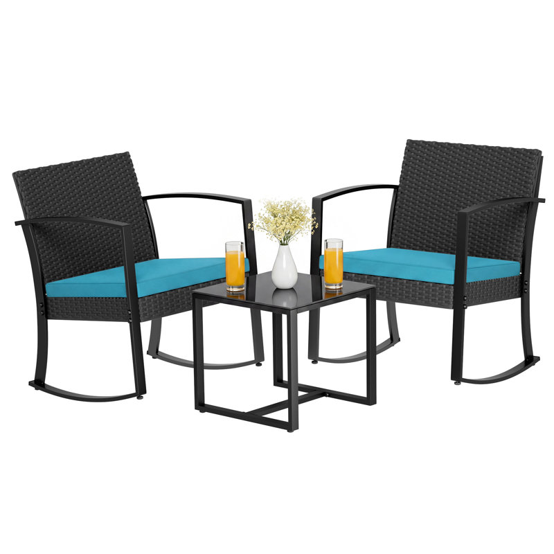 Ensemble de conversation bistro pour 2 personnes avec table et coussins, ensemble repas pour l'extérieur, Blue