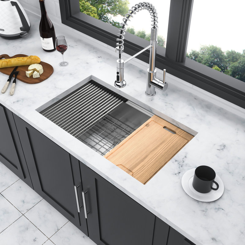 18 Gauge Stainless Steel, 33*19*9 Inch Undermount Kitchen Sink, Workstation Mode Switching, Easy Drainage, Moist, Pad, Installation Guide