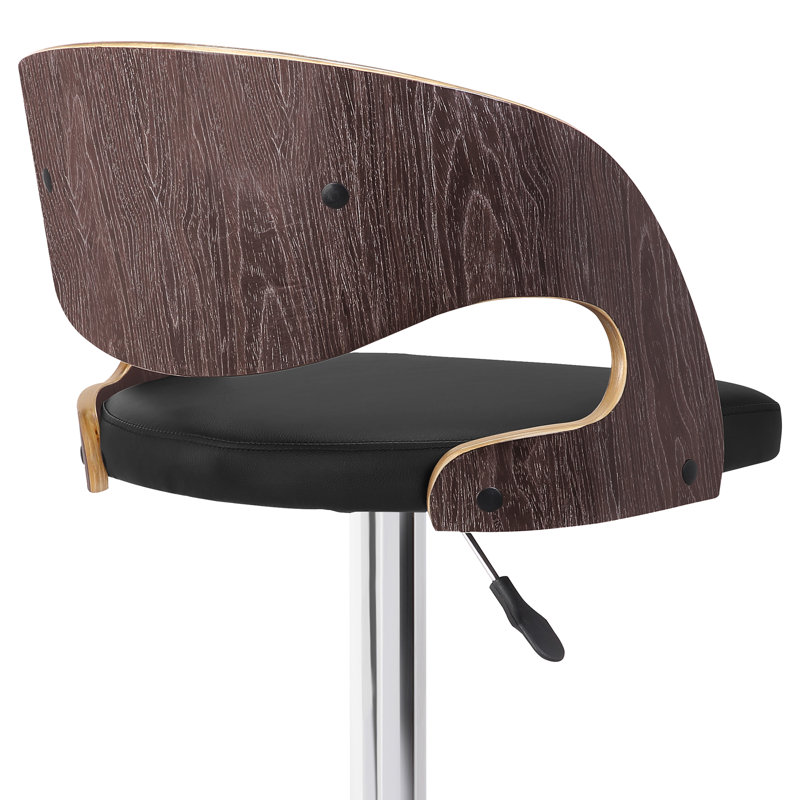 Swivel Upholstered Adjustable Height Counter Stool with Metal Frame, Black, Oak