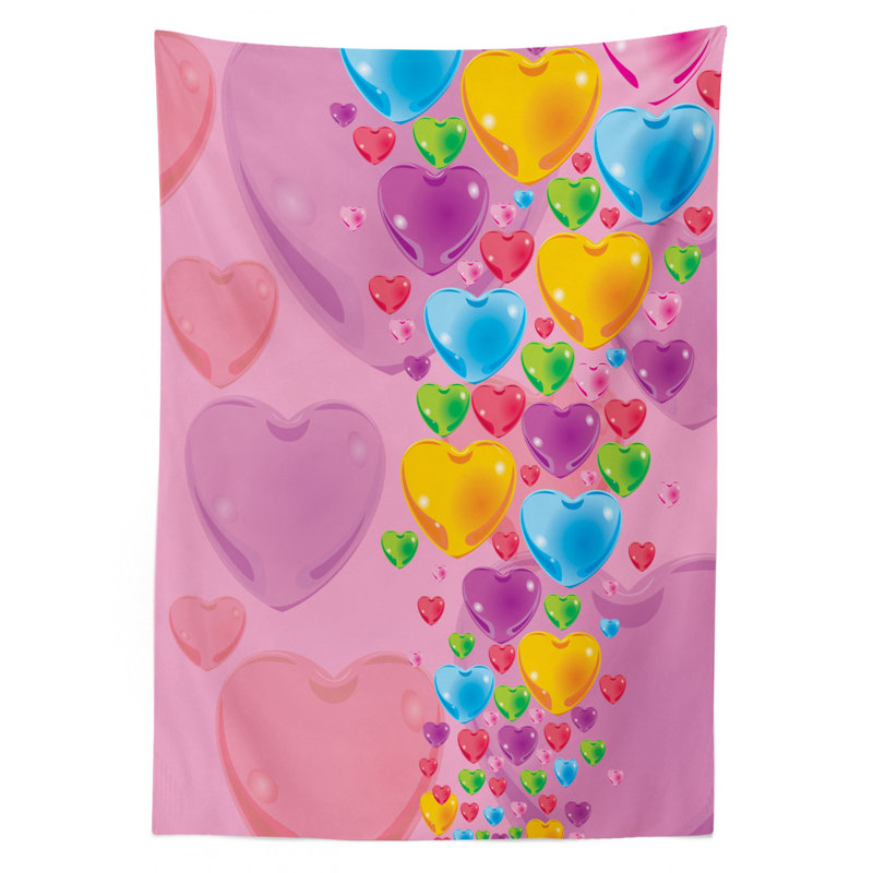Ambesonne Princess Tablecloth, Romantic Art With Colorful Crystal Hearts Creative Fun Celebration Theme, Rectangular Table Cover For Dining Room Kitchen Decor, 52" X 70", Multicolor