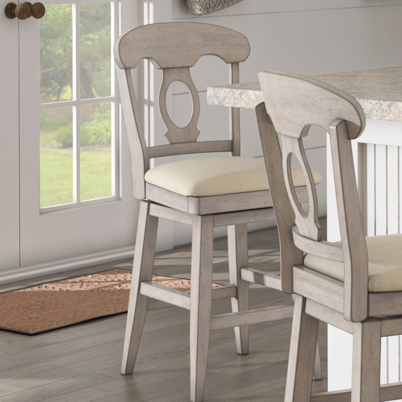 Fortville Swivel Upholstered Counter Stool, Antique White, Counter Stool (25.8" Seat Height)