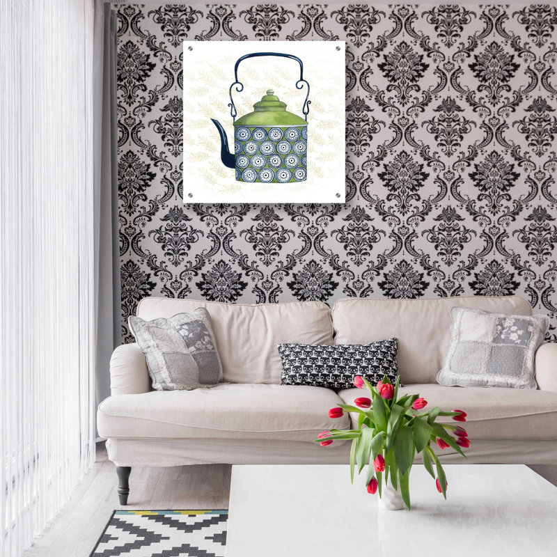 «Sweet Teapot IV» par Grace Popp, art mural en verre acrylique, H 24 po x l 24 po x P 0,2 po