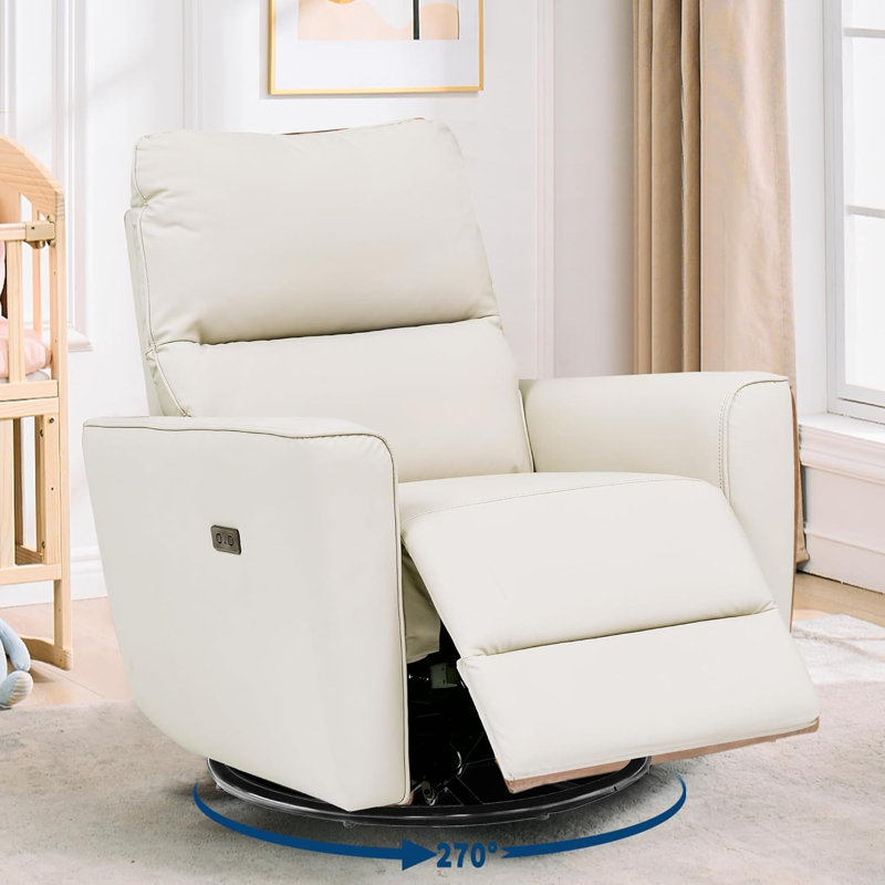 Power Swivel Glider Recliner Chair with USB & Lumbar Support for Living Room, Beige