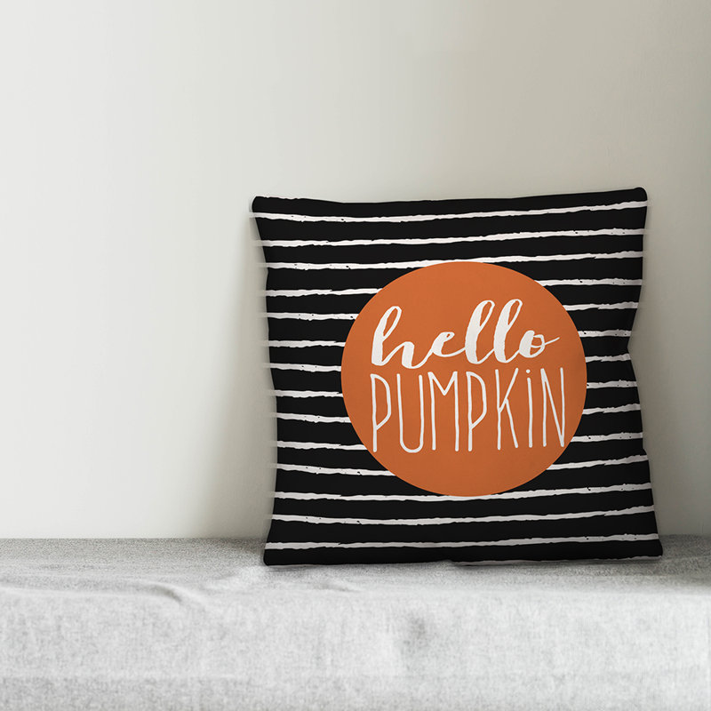 Hello Pumpkin Throw Pillow, 16" x 16", Black