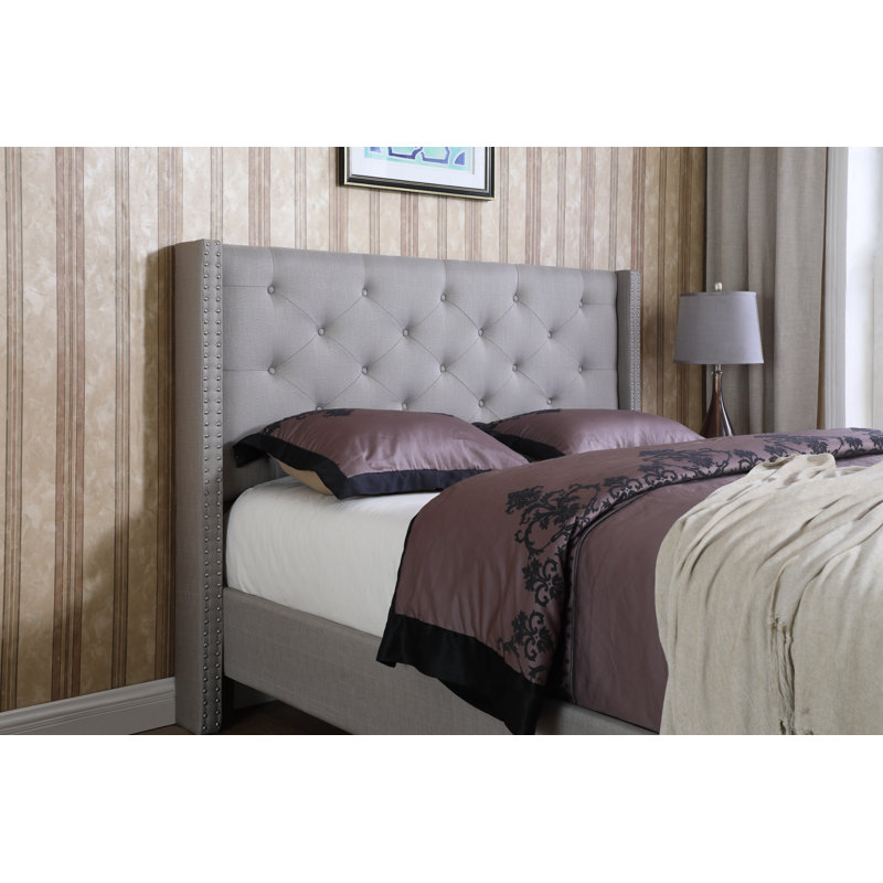 Lit plateforme bas capitonné Acklin, Double, Gris
