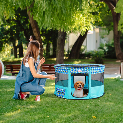 Parc pliable pour animaux de compagnie, parc portatif pour chien de 44 po x 44 po x 24 po, chenil pour chiot, chien, chat, tissu Oxford 600D imperméable, fermeture à glissière amovible, pour le camping de voyage intérieur et extérieur (rond, L)