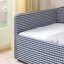 Lit de jour simple tapissier en vichy avec gigogne coulissante, poche de rangement latérale, structure en bois massif, canapé-lit, bleu-132948418-132948420