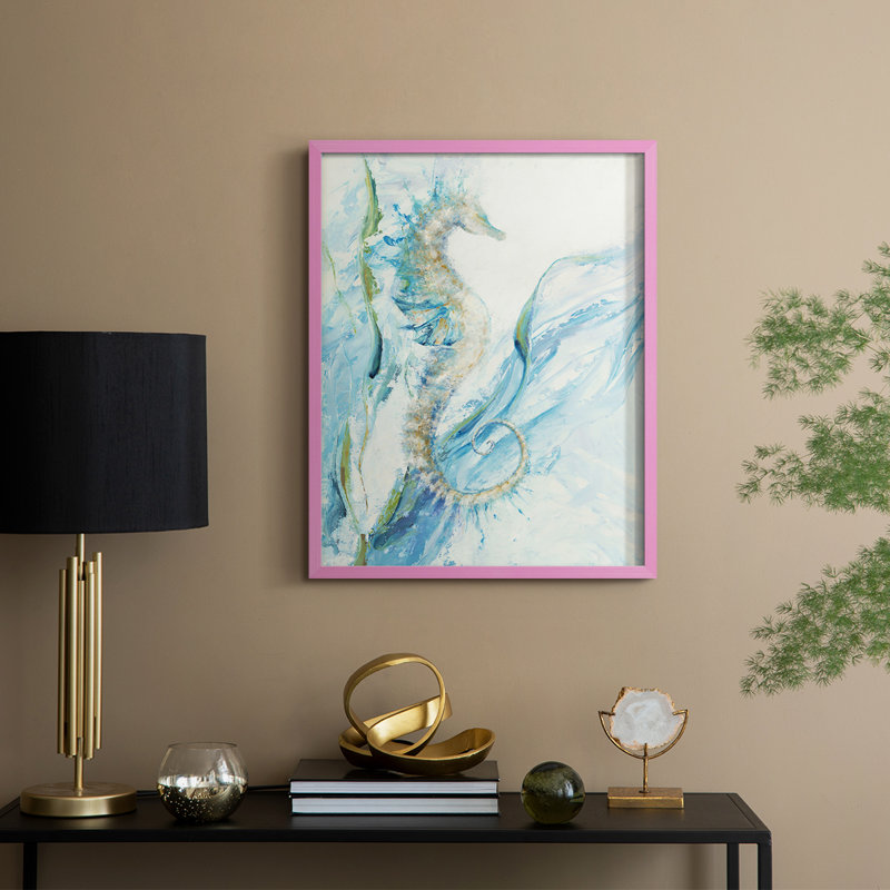 New Seahorse, reproduction encadrée - bois massif, H 11 po x l 9 po, Rose