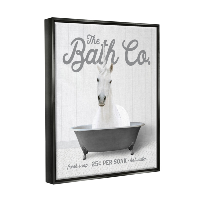 «Unicorn In Bathaign», art mural encadré sur toile flottante par lettré et doublé, Cadre flottant noir de jais