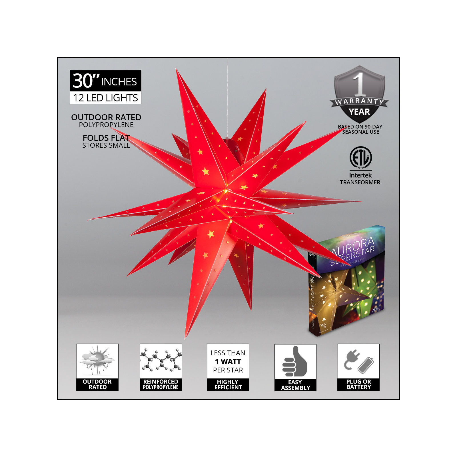 LED Lantern, 30" H x 30" W x 30" D, Red