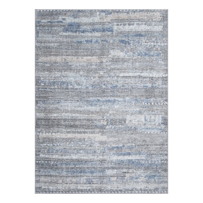 17 Stories Washable Non-Slip Rug - Gray / Blue / Blush Modern Abstract Area Rug