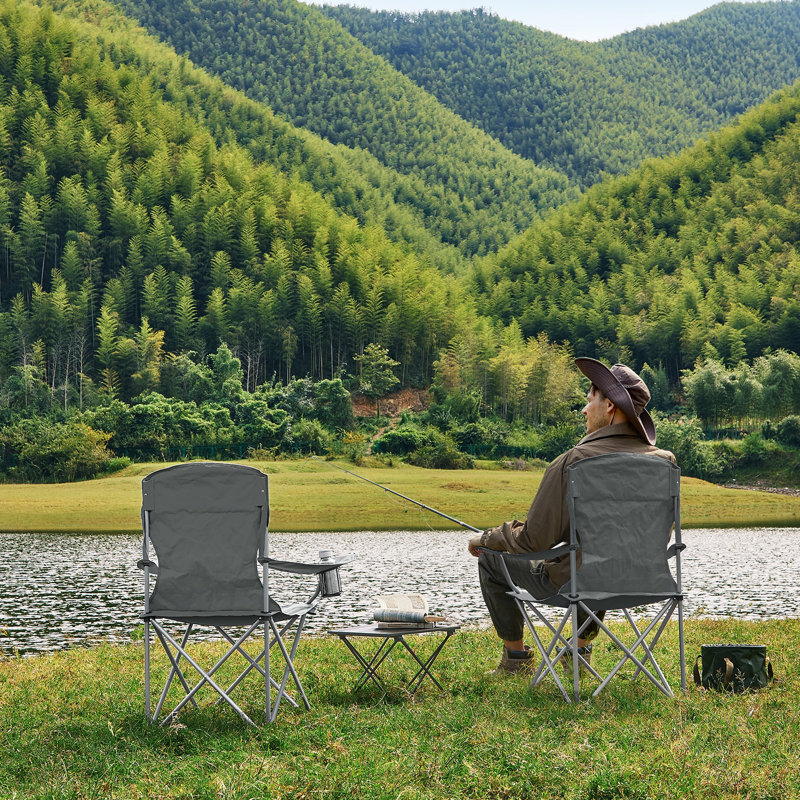 Ensemble de 2 chaises pliantes avec porte-gobelet, Gris