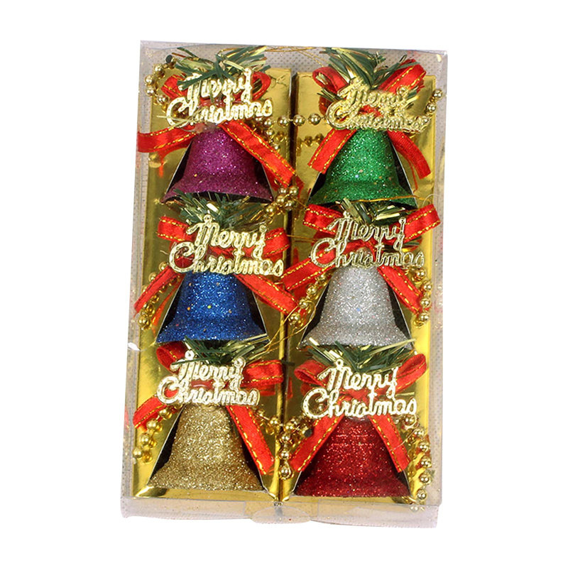 Cloches de Noël, décorations en plastique, poudre colorée étalée de 5 cm, 6 pendentifs d'arbre de Noël, petits accessoires, pendentifs