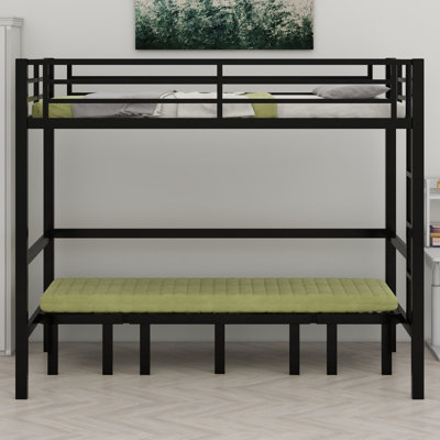 Metal Bunk Bed, Lower Bunk Can Be Pulled Out In Three Sections, Top Bunk Equipped With Safety Rails